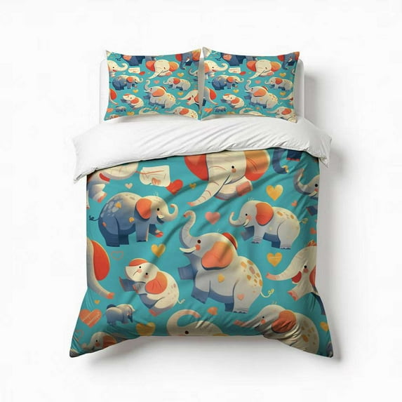 Cute Elephant Bedding Set 3 Pcs Soft Microfiber Quilt Cover For Bedroom Decor, Comforter Cover With 2 Pillowcase