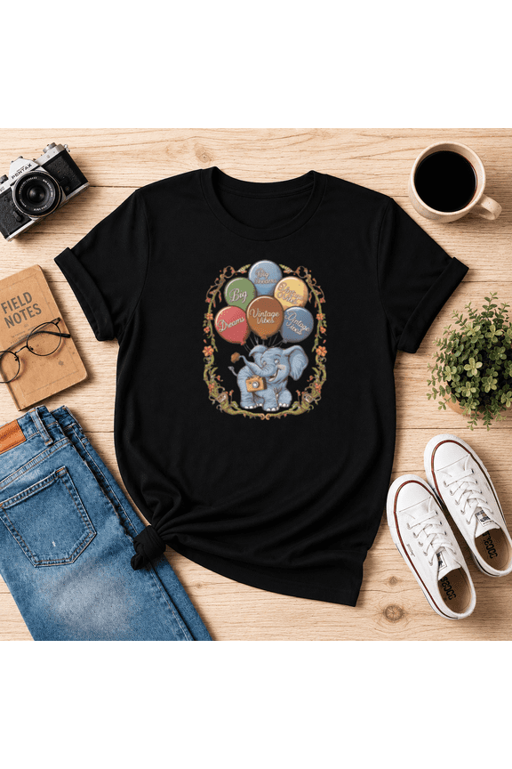 Cute Elephant Big Dreams Vintage Vibes Camera T-Shirt N2263, S-5XL