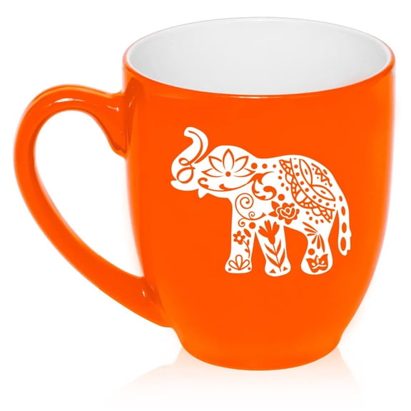 Cute Elephant Ceramic Coffee Mug Tea Cup Gift for Her, Women, Wife, Mom, Sister, Girlfriend, Friend, Family, Boss, Grandma, Daughter, Birthday, Housewarming, Cute, Elephant Lover (16oz Orange)