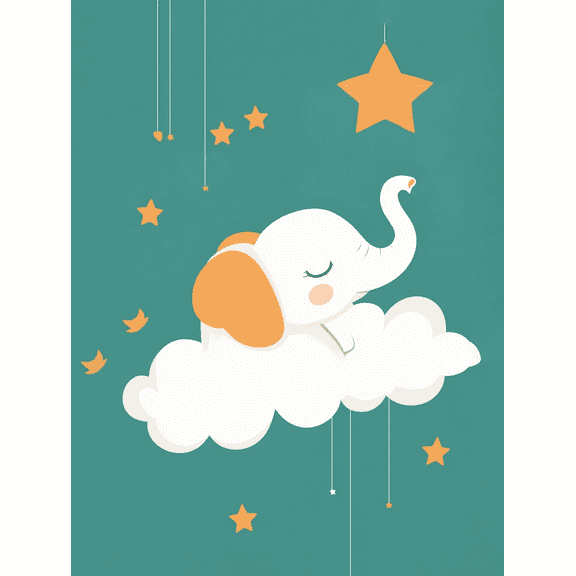 Cute Elephant Cloud Canvas PaintingSuitable for BedroomLiving RoomNurseryKids RoomPlayroom Decoration