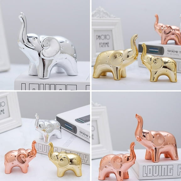 Cute Elephant Decor Statue Desktop Ornament Figurines for Table, Animal Ceramic Sculpture for Living Room, Bedroom Home Decor