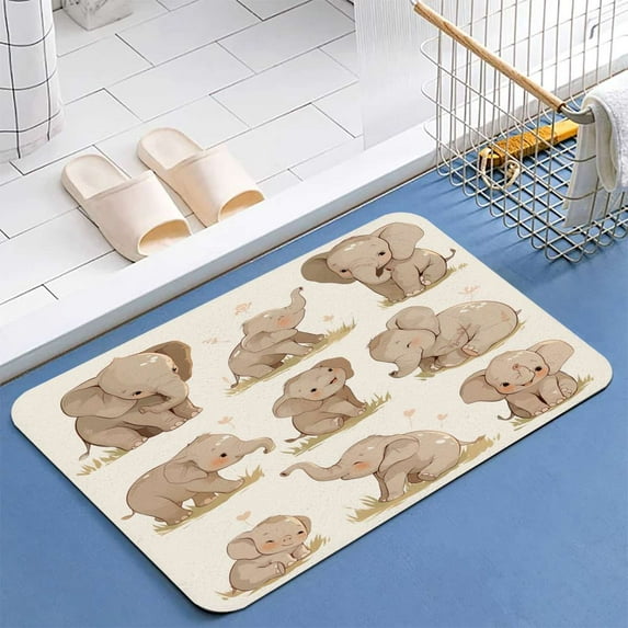 Cute Elephant Diatomite Bath Mats Bathroom Absorbent Anti Slip Floor Mat Foot Carpet Quick Dry Shower Toilet Rug Doormat Washable