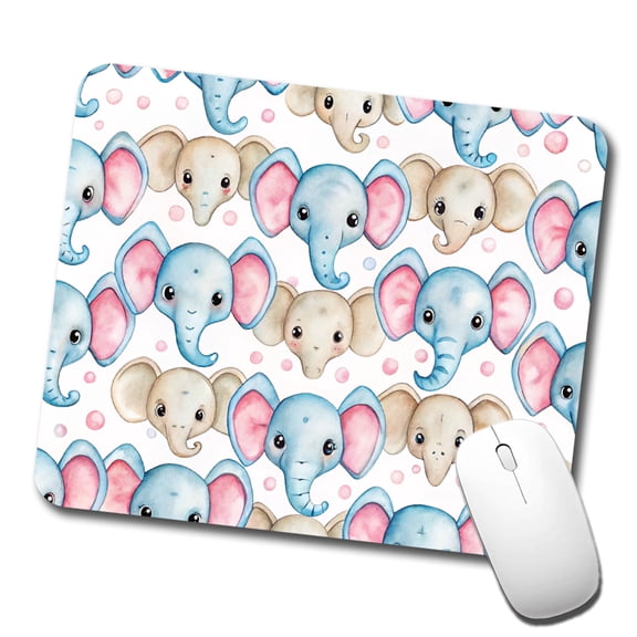 Cute Elephant Faces Watercolor Mouse Pad Low Profile Gaming Mat