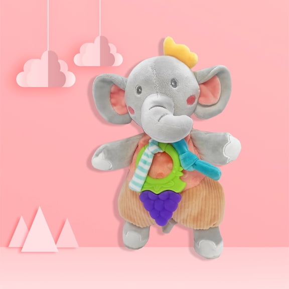 Cute Elephant Hand Puppet Plush Toys, Soft Elephant Stuffed Animal Plush Teething Blanket with Bell and Teether for Newborn Infant Tactile Sensory Toy, Storytelling & Interactive Play