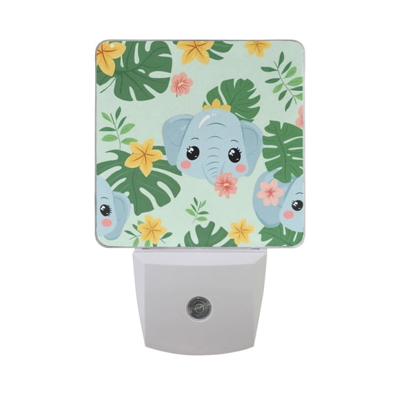 Cute Elephant Head and Plant Night Light 2 Pack LED Nightlight Plug into Wall Dusk to Dawn Sensor Soft White