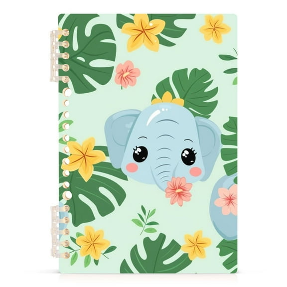 Cute Elephant Head and Plant Notebooks 1-subject Journal 60 Sheets A5 College Ruled Paper Detachable Ring 8.3"x5.7"