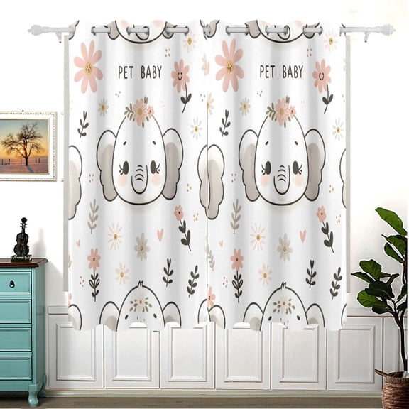 Cute Elephant Heads Face Blackout Curtain Panels 63x55in Drapes Privacy Assured for Living room Bedroom Bathroom 2 panels set