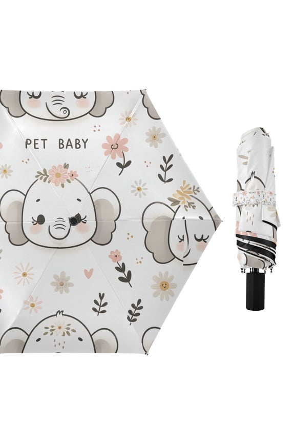 Cute Elephant Heads Face Compact Sun Umbrella Windproof Travel Umbrellas for Rain Strong Portable UV Protection