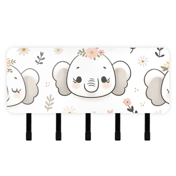 Cute Elephant Heads Face Mail Holder Organizer Wall Mount with Shelf Key Holder Key Rack with 5 Key Hooks for Wall Decorative