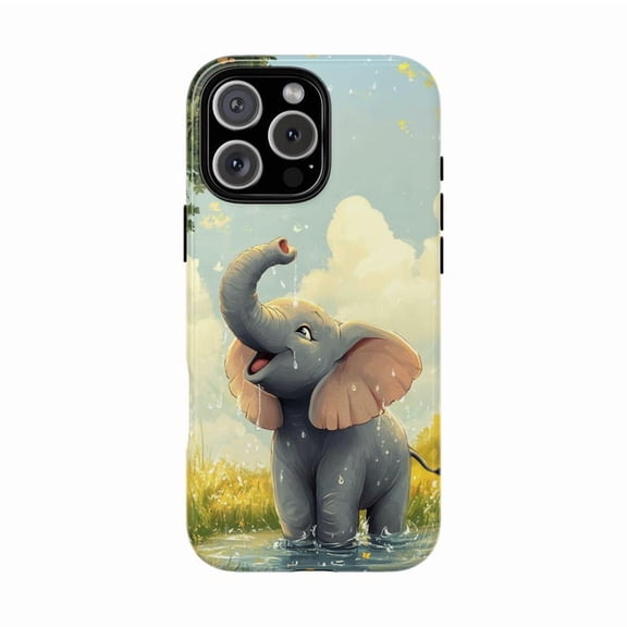 Cute Elephant Illustration Water Splash Artistic Animal Design Phone Case for iPhone 11 12 13 14 15 16 17 Pro Max