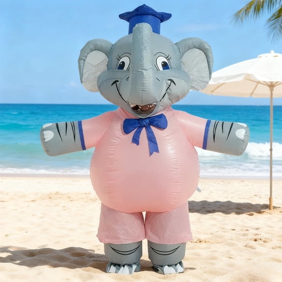 Cute Elephant Inflatable Costume For Adult Funny Pink Elephant Blow Up Suit Halloween Carnival Party Cosplay Outfit,Height 59"74.8",Elephant