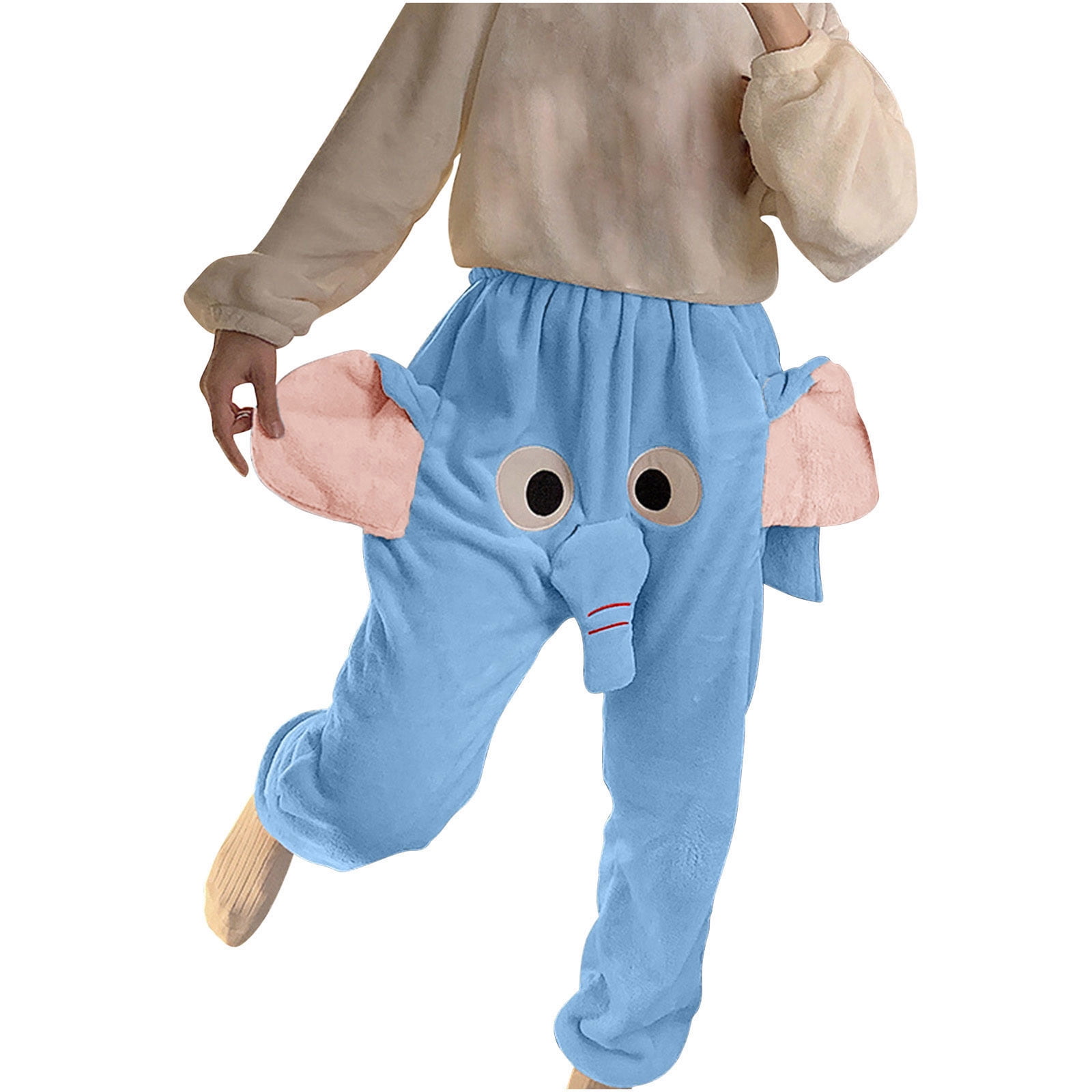 Cute Elephant Lounge Pajama Pants Unisex PJ Pants Funny Big Elephant Nose  Ear Cartoon Plush Sleepwear for Women Men 