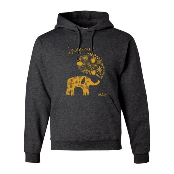 Cute Elephant Love Imagine Inspirational/Christian Unisex Graphic Hoodie Sweatshirt, Heather Black, X-Large