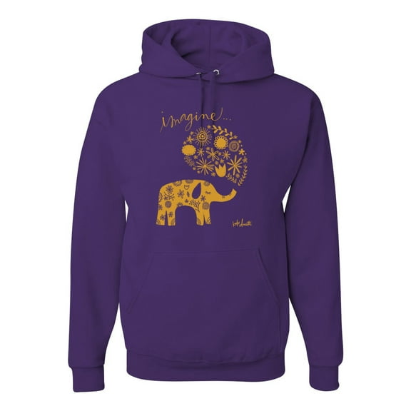 Cute Elephant Love Imagine Inspirational/Christian Unisex Graphic Hoodie Sweatshirt, Purple, 2XL