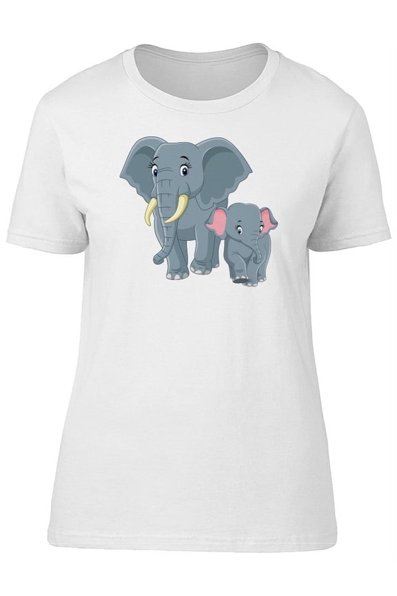 Cute Elephant Mom & Baby Cartoon T-Shirt Women -Image by Shutterstock, Female Medium