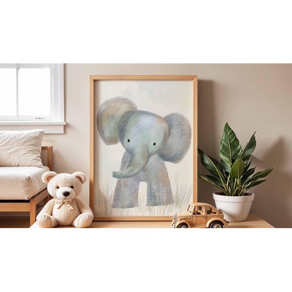 Cute Elephant Nursery Poster, Unframed Paper Poster 8x10in