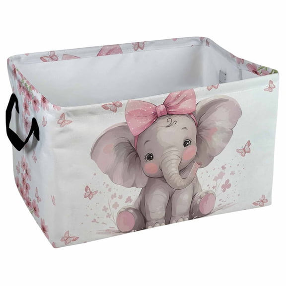 Cute Elephant With Pink Bow Butterfly Storage Baskets Home Decor Storage Clothes Organization Holiday Gifts Laundry Hamper Car Storage Basket Camping Picnic Shelf Baskets Organizer For Books