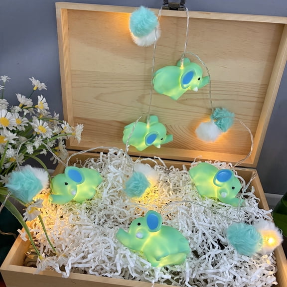 Cute Elephant Plush Ball LED String Lights,1.65M 10LEDs,2AA Battery Operated for Birthday Parties, Baby Showers, Holiday