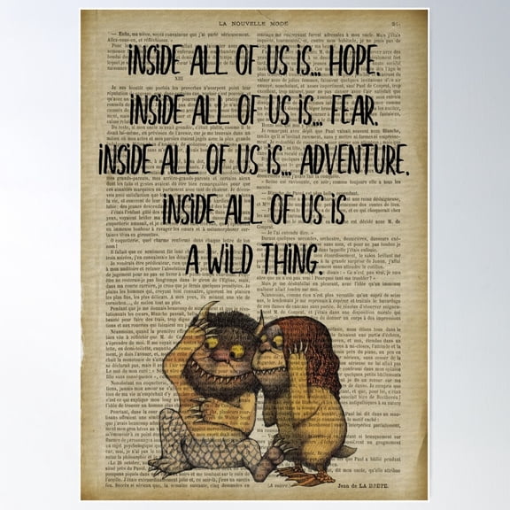 Inside All Of Us Is... Where The Wild Things Are Old Dictionary Page Print Poster Wall Art, Modern Wall Decor For Living Room Bedroom, 16x24 UNFRAMED