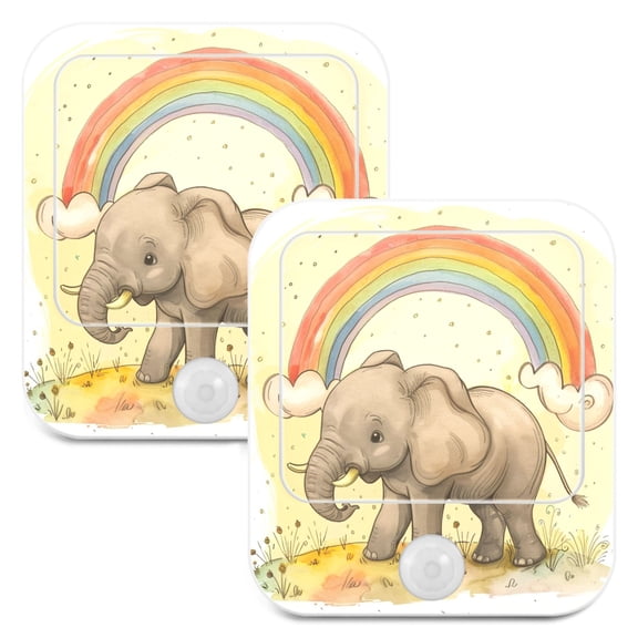 Cute Elephant with Rainbow 2 Pack LED Motion Sensor Night Light Plug into Wall Auto Dusk to Dawn Adjustable Brightness for Kids Bedroom Hallway Nursery Room