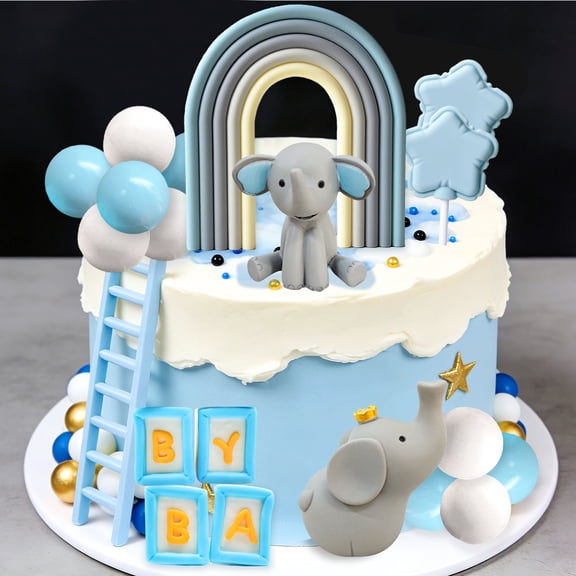 Cute Elephant Rainbow Cake Decorations Set - Whimsical Party Theme Decor Kit for Joyful Celebrations