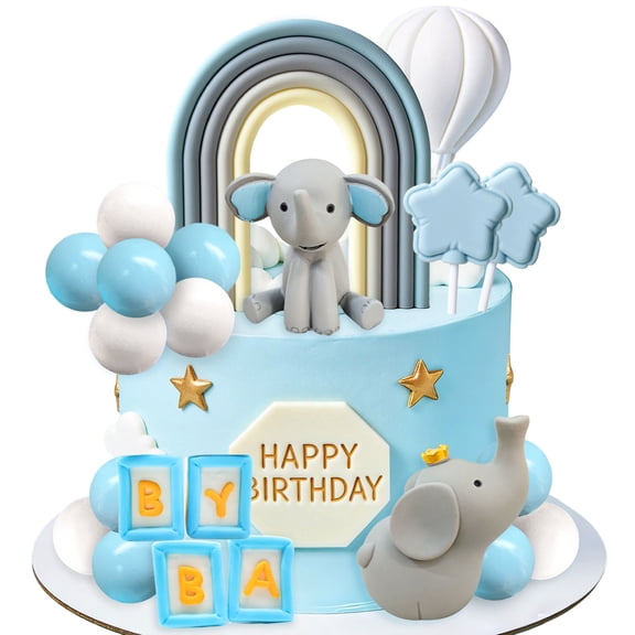 Cute Elephant Rainbow Cake Decorations Set - Whimsical Party Theme Decor Kit for Joyful Celebrations