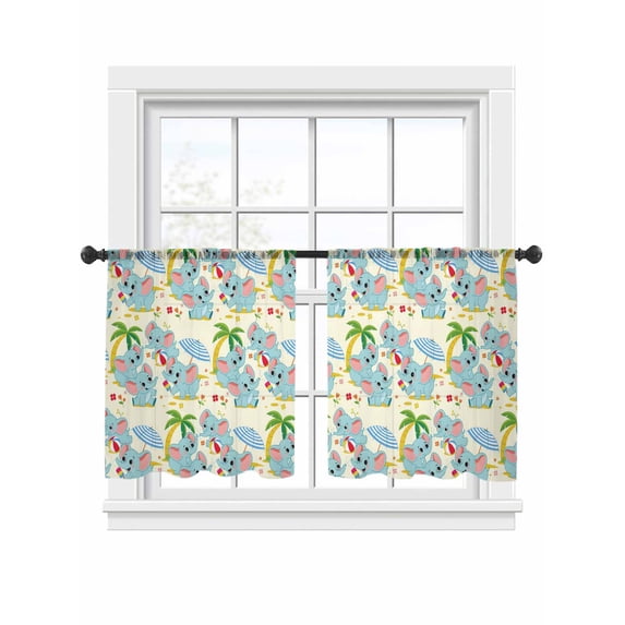 Cute Elephant Sheer Curtains 45 Inch Long 2 Panels, Cartoon Summer Beach Modern Animal Light Filtering Rod Pocket Semi Sheer Curtains, Sheer Voile Drapes for Living Room Bedroom, 52"x45"