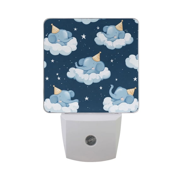 Cute Elephant Sleeping on Clouds LED Night Light with Smart Sensor Plug Into Wall Dusk to Dawn 2 packs