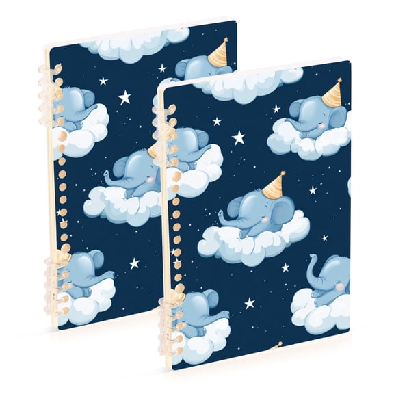 Cute Elephant Sleeping on Clouds Notebook Detachable Coil Notebook Diary Plan Book A5 Size 60 Pages 1 Pack