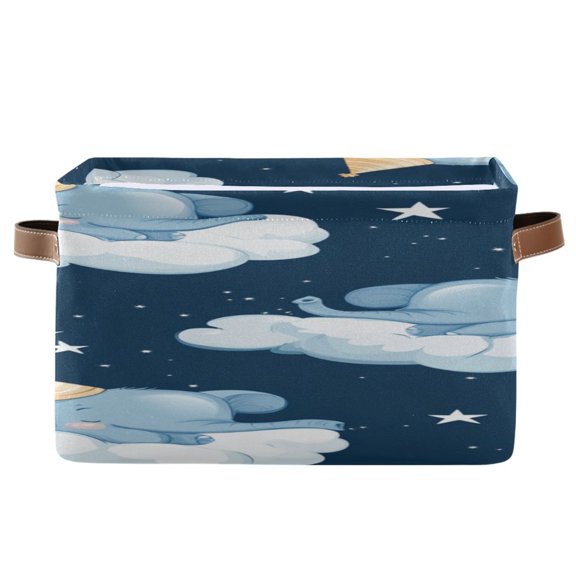 Cute Elephant Sleeping on Clouds Square Storage Bins with Handles Collapsible Containing Box 1 Pack