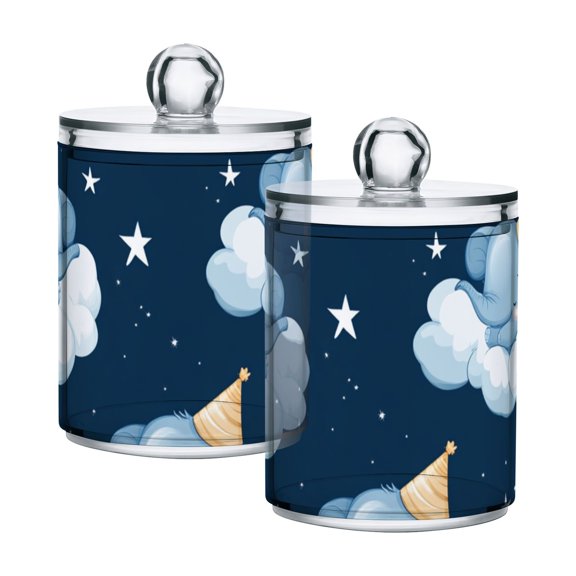 Cute Elephant Sleeping on Clouds Translucent Plastic Cans Storage Canisters with Lid Set of 2