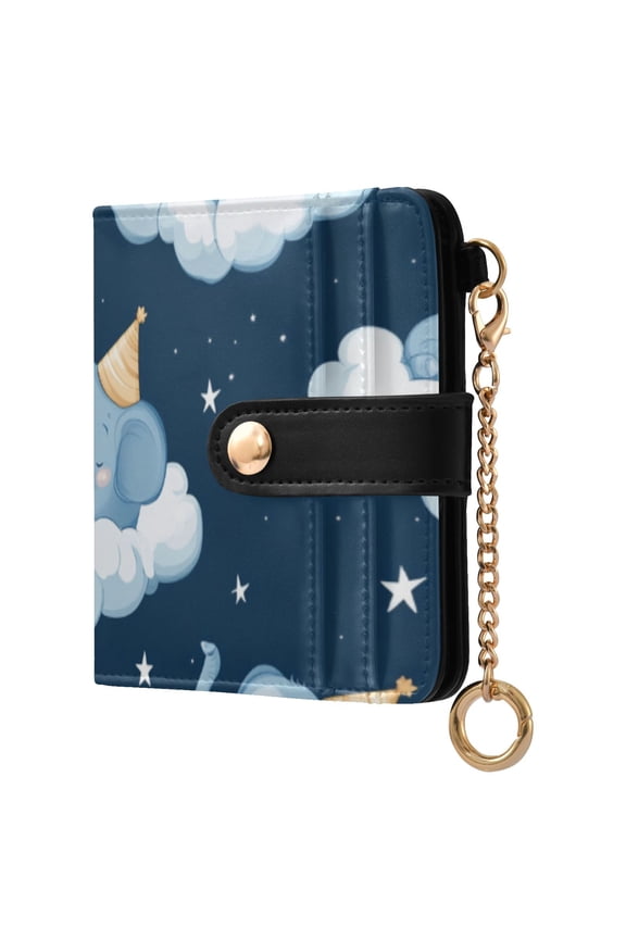 Cute Elephant Sleeping on Clouds Women's Wallet PU Leather Card Cases RFID Blocking Purse Billfold with Key Ring