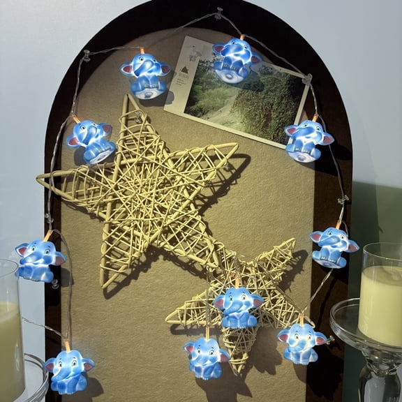 Cute Elephant String Lights,1.65M 10 LED Blue Elephant Light Battery Operated for Elephant Party Camping Kids Bedroom Decoration