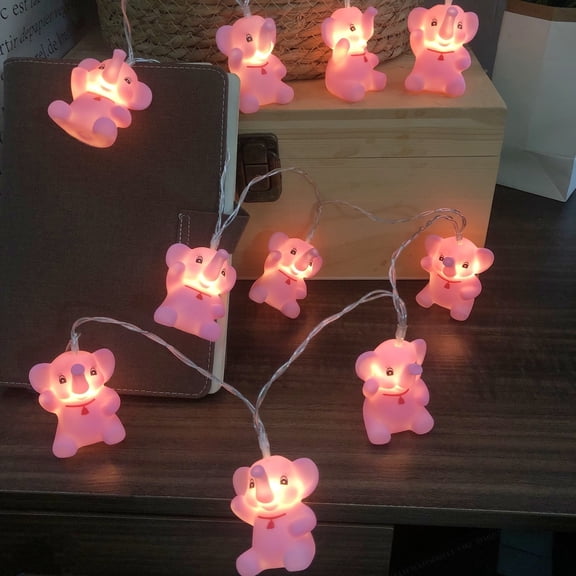 Cute Elephant String Lights,1.65M 10 LED Pink Elephant Light Battery Operated for Elephant Party Camping Bedroom Decoration
