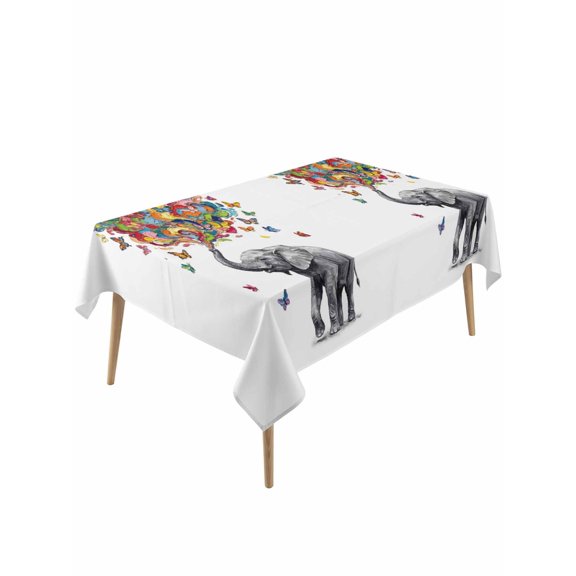 Cute Elephant Table Cloth, Waterproof Tablecloth for Rectangle Tables, Modern Abstract Oil Painting Aesthetic Reusable Washable Fabric Table Cover for Restaurant Kitchen Dining Tables 60"x120"