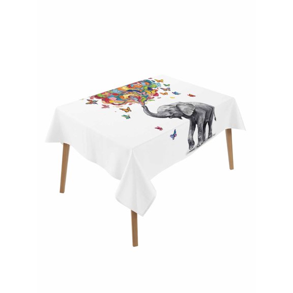 Cute Elephant Table Cloth, Waterproof Tablecloth for Rectangle Tables, Modern Abstract Oil Painting Aesthetic Reusable Washable Fabric Table Cover for Restaurant Kitchen Dining Tables 60"x102"