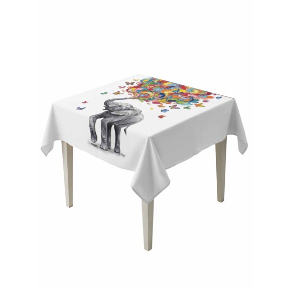 Cute Elephant Table Cloth, Waterproof Tablecloth for Square Tables, Modern Abstract Oil Painting Aesthetic Reusable Washable Fabric Table Cover for Restaurant Kitchen Dining Tables 54"x54"