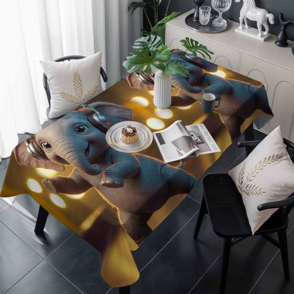 Cute Elephant Table Cloth Waterproof Tablecloths, Funny Abstract Animals Print Tablecloth Dining Table Cover for Kitchen Party Tabletop Outdoor, Rectangle Tablecloth 60x120 Inch
