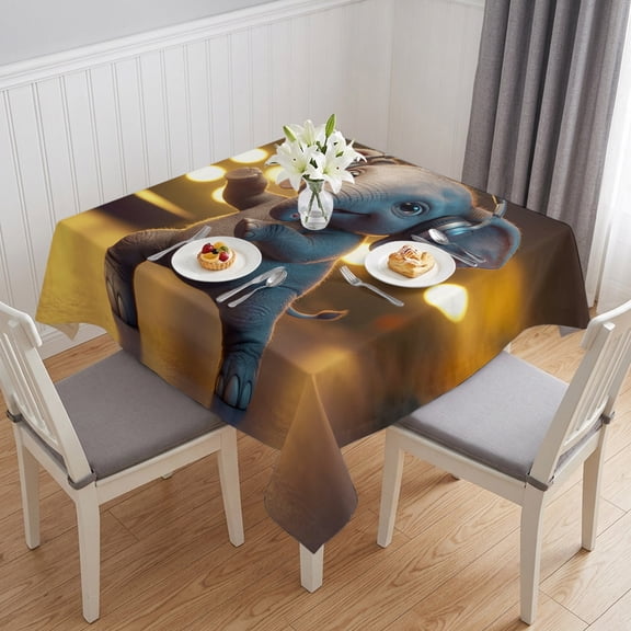 Cute Elephant Table Cloth Waterproof Tablecloths, Funny Abstract Animals Print Tablecloth Dining Table Cover for Kitchen Party Tabletop Outdoor, Square Tablecloth 54x54 Inch