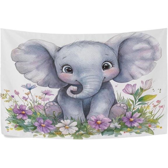 Cute Elephant Tapestry, Hippie Wall Hanging Tapestry Aesthetic Birthday Holiday Party Art Wall Carpet for Living Room Bedroom Dorm Ceiling Decor, 60 x 40 Inch