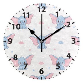 Cute Elephant Wall Clock 10in Round Artistic Oil Painting Home Decor Desk Table Clock