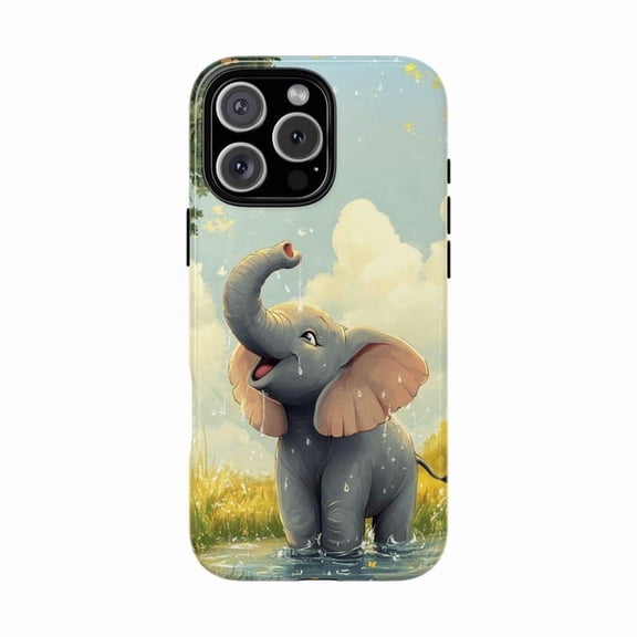 Cute Elephant Water Splash Artistic Animal Phone Case for iPhone 11 12 13 14 15 16 17 Pro Max