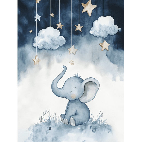 Cute Elephant Watercolor Wall Art/Canvas Print Suitable for Nursery Decor Bedroom Decoration Living Room Accent Playroom Art and Kids Space Decor.