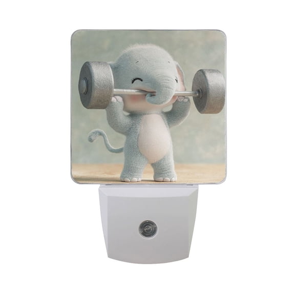 Cute Elephant Weightlifting LED Night Light with Smart Sensor Plug Into Wall Dusk to Dawn 2 packs