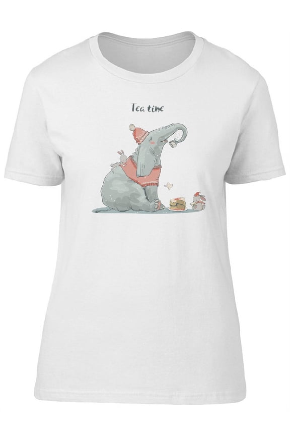Cute Elephant With Little Hare T-Shirt Women -Image by Shutterstock, Female Large
