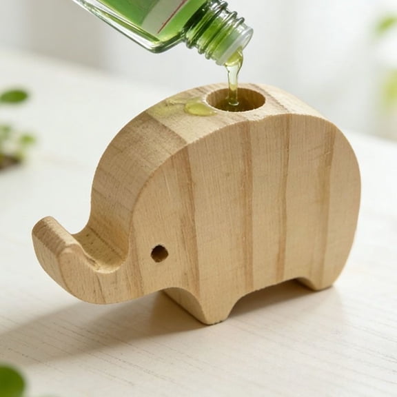 Cute Elephant Wooden Essential Oil Diffuser - Natural Wood Aromatherapy Scent Block, Waterless Portable Fragrance Diffuser for Home, Car, Closet & Office