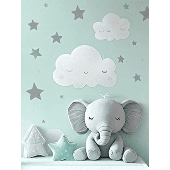 Cute Elephant and Clouds Canvas Painting Perfect for Nursery Bedroom Living Room Kids Room Playroom Decoration.
