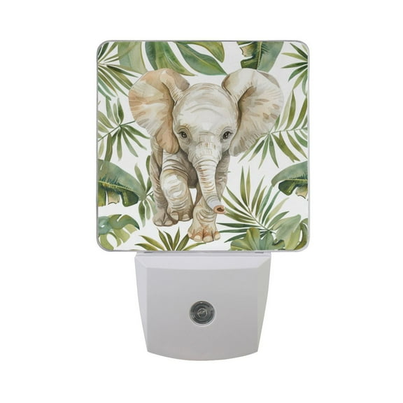 Cute Elephant and Leaf LED Night Light Dusk to Dawn Sensor 2 Pack Plug-in Soft Light Nightlights for Bedroom Bathroom Nursery Hallway Kitchen