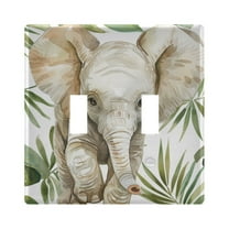 Cute Elephant and Leaf Light Switch Plate Covers 2 Gang Wall Plate Plastics Outlet Covers for Kitchen Home Office Decor