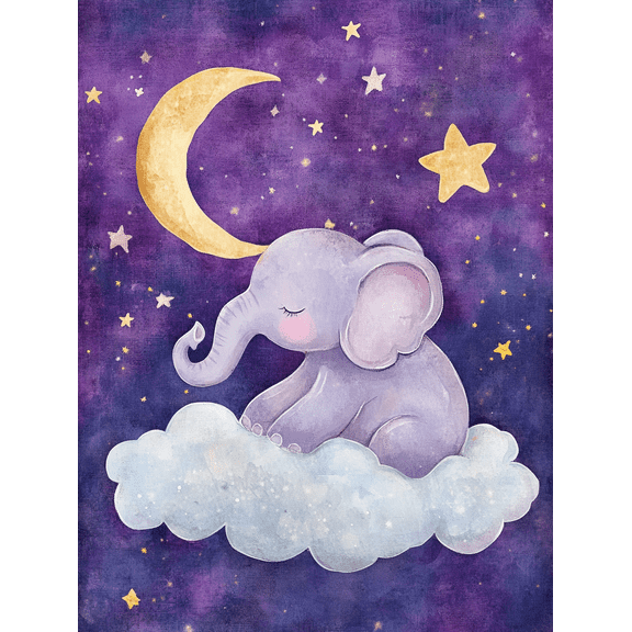 Cute Elephant on Cloud Canvas Print/Wall Art Suitable for Bedroom Decor Nursery Decor Living Room Decor Girl's Room Decor and Baby Room Decor.